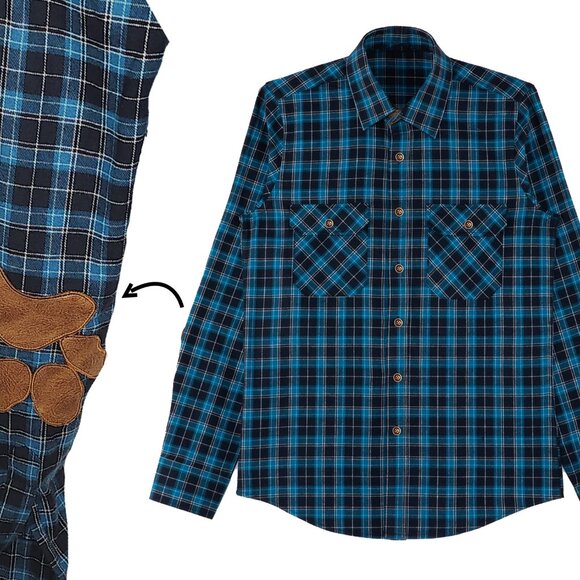 Flannel Shirt with Elbow Patch Pawprint - Picture 8 of 12
